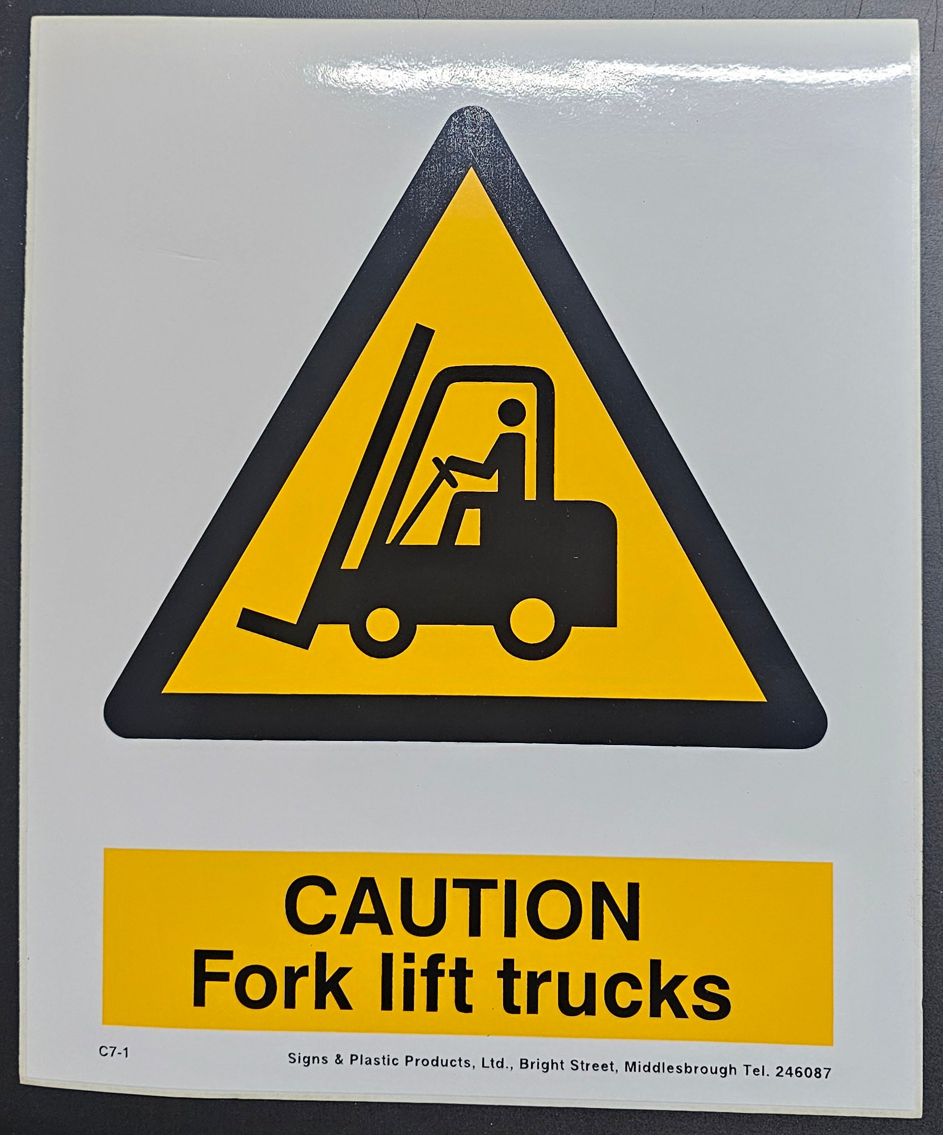 111. CAUTION FORK LIFT TRUCKS (STICKER)