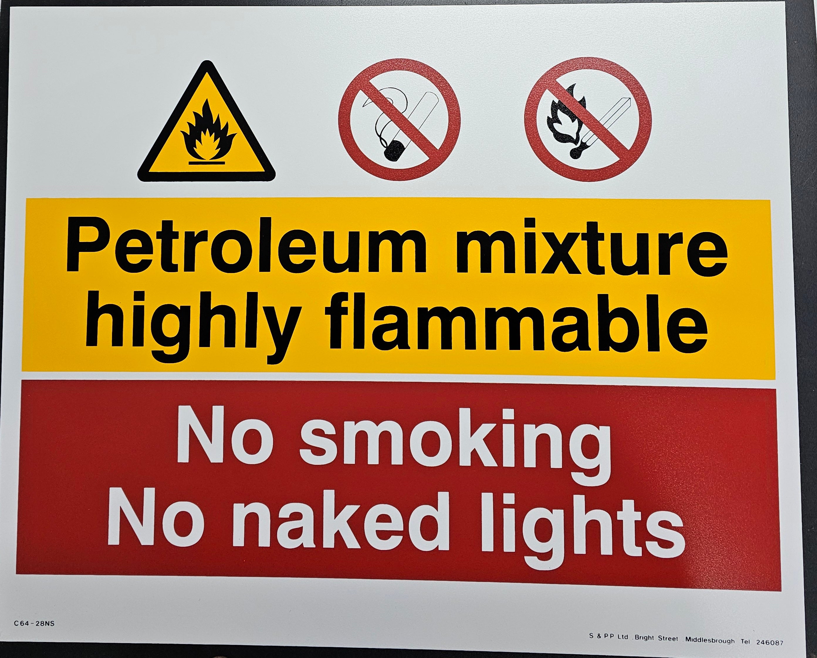 181. PETROLIUM MIXTURE HIGHLY FLAMMABLE (PVC BOARD)