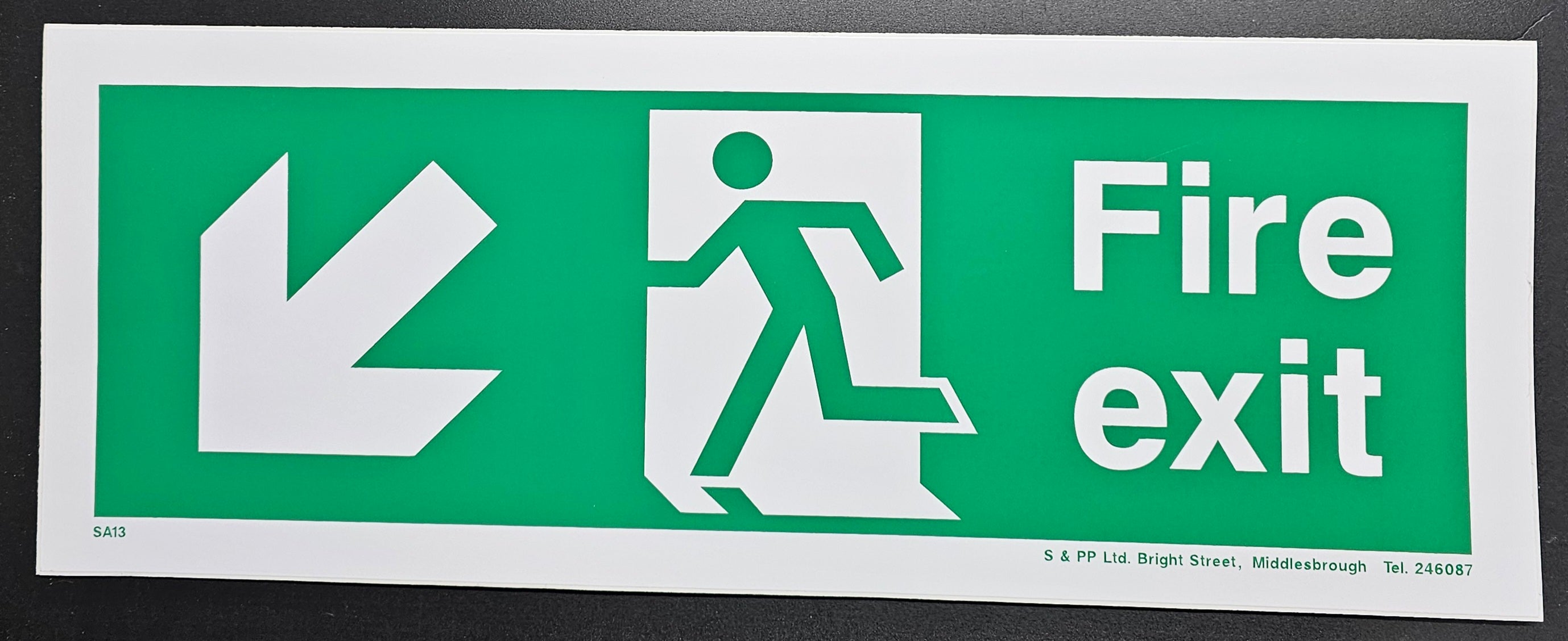 92. FIRE EXIT (arrow bottom left ) (STICKER)